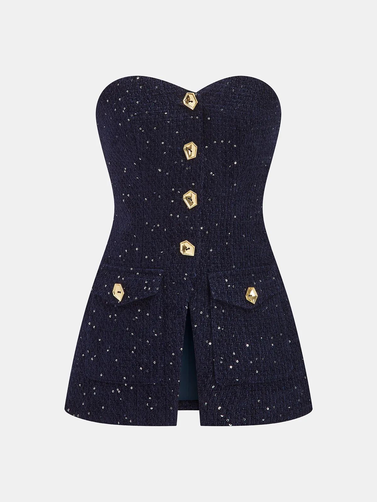 Metal Button Sequin Tweed Strapless Vest sold by COMMENSE product image thumbnail 2