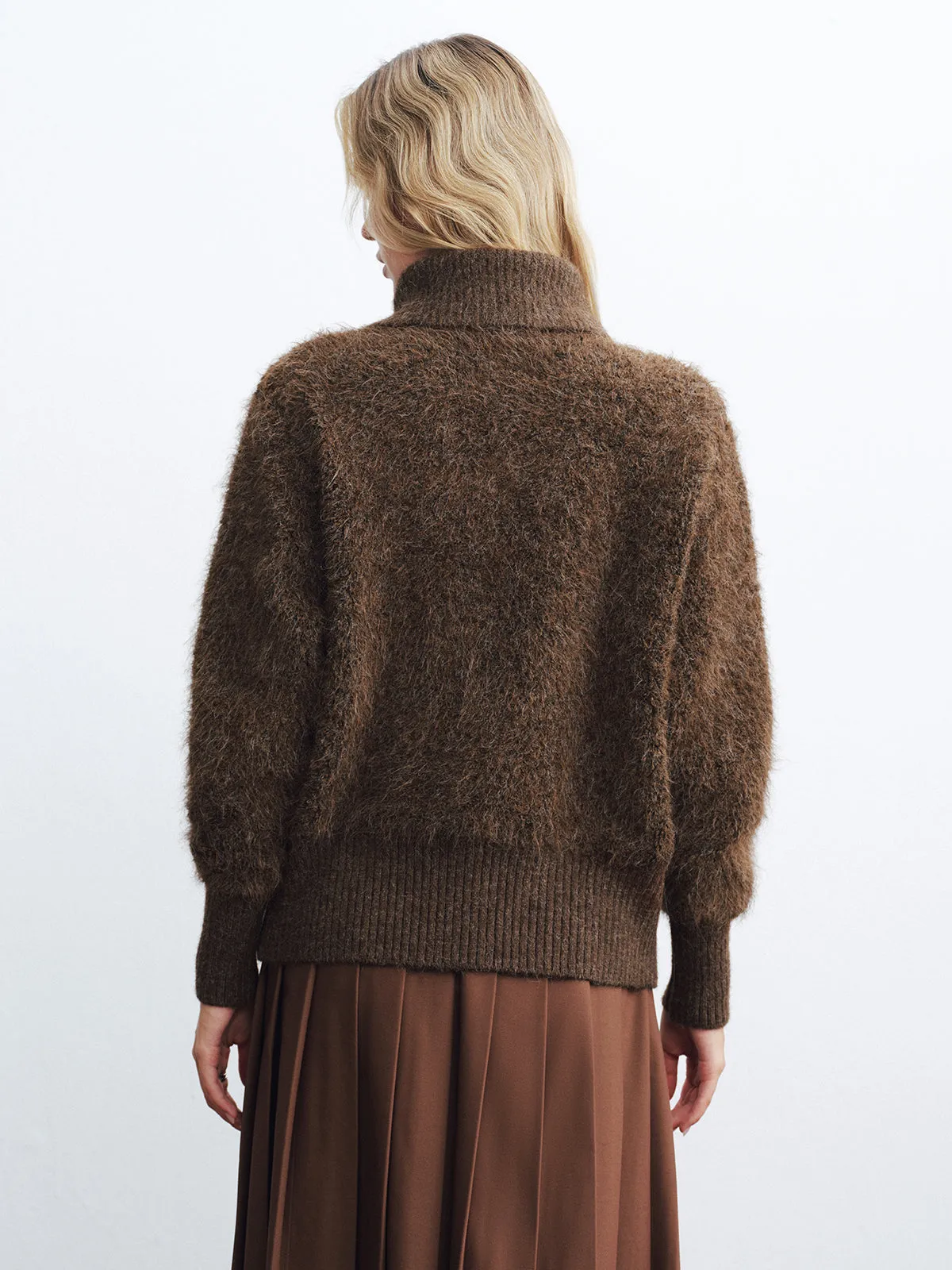 Oversized Collar Double-Zip Fuzzy Knit Jacket sold by COMMENSE product image thumbnail 5