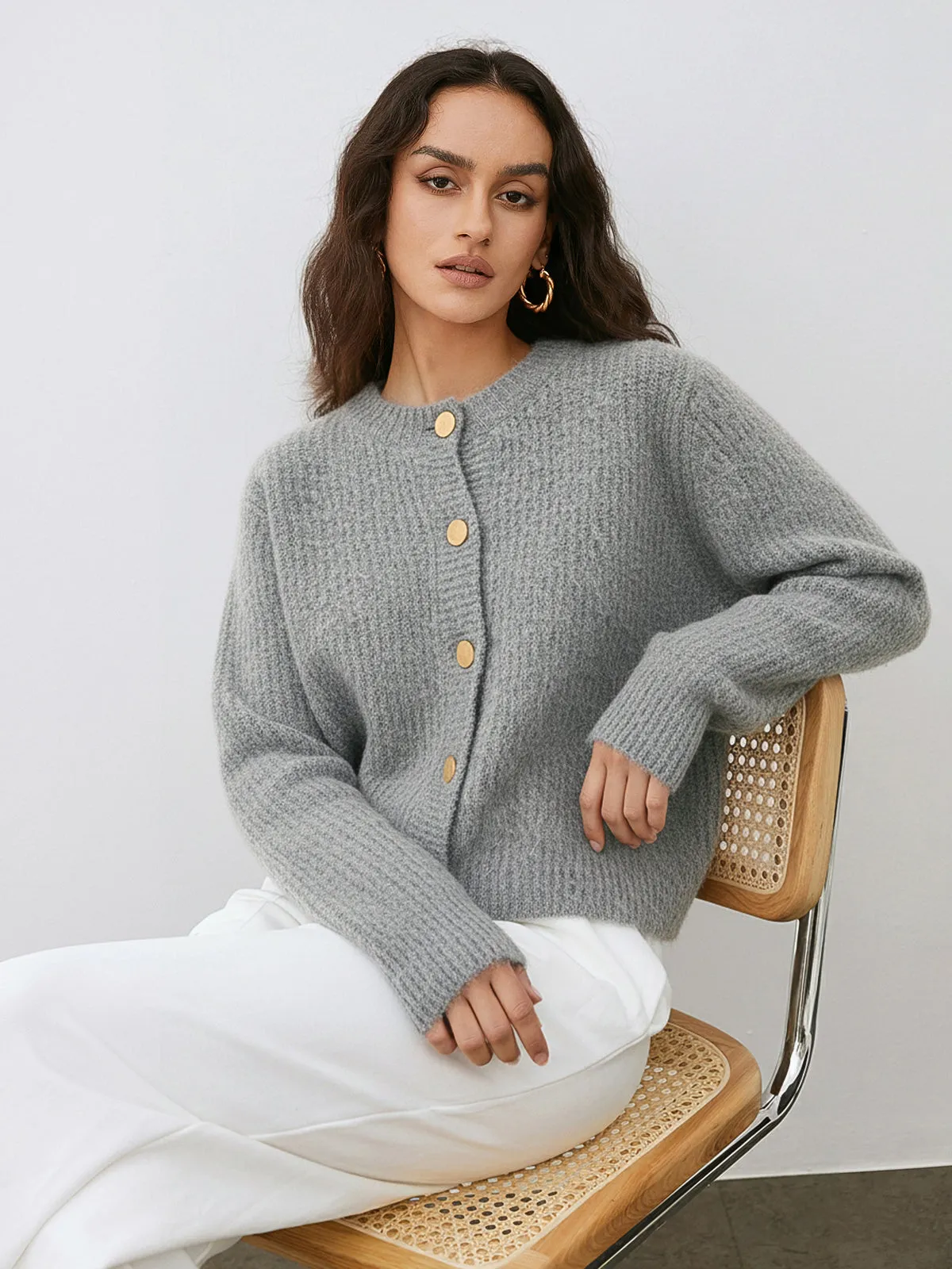 Metal Button Wool-Blend Sweater sold by COMMENSE