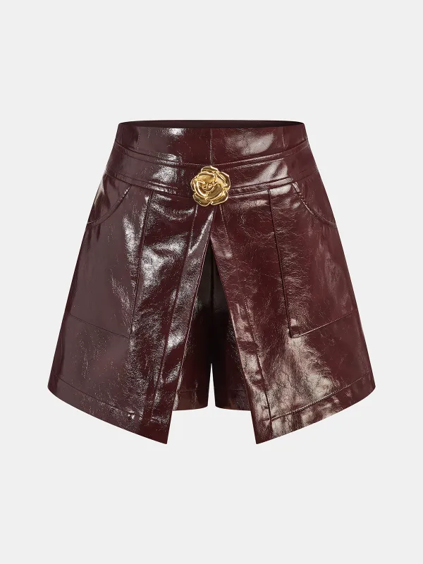 Metal Rose Faux Leather Skort sold by COMMENSE