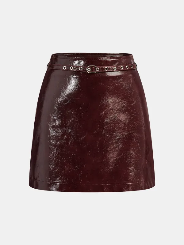 Belted Faux Leather Mini Skirt sold by COMMENSE
