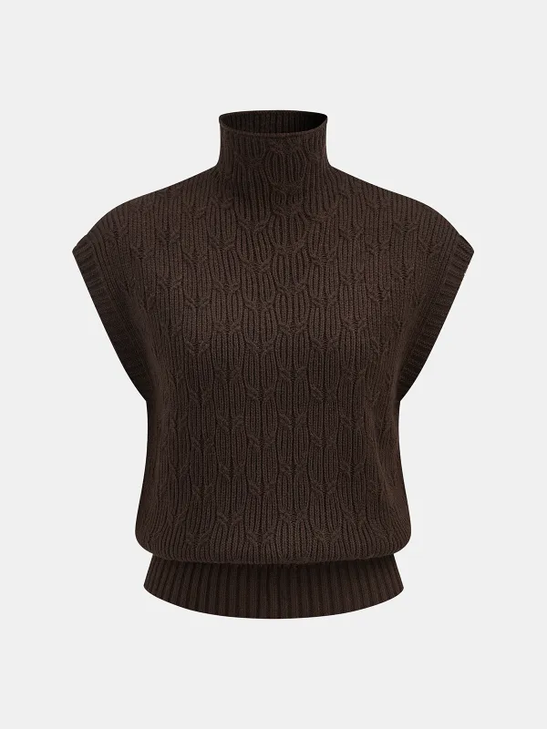 Turtleneck Cable Knit Sleeveless Vest sold by COMMENSE