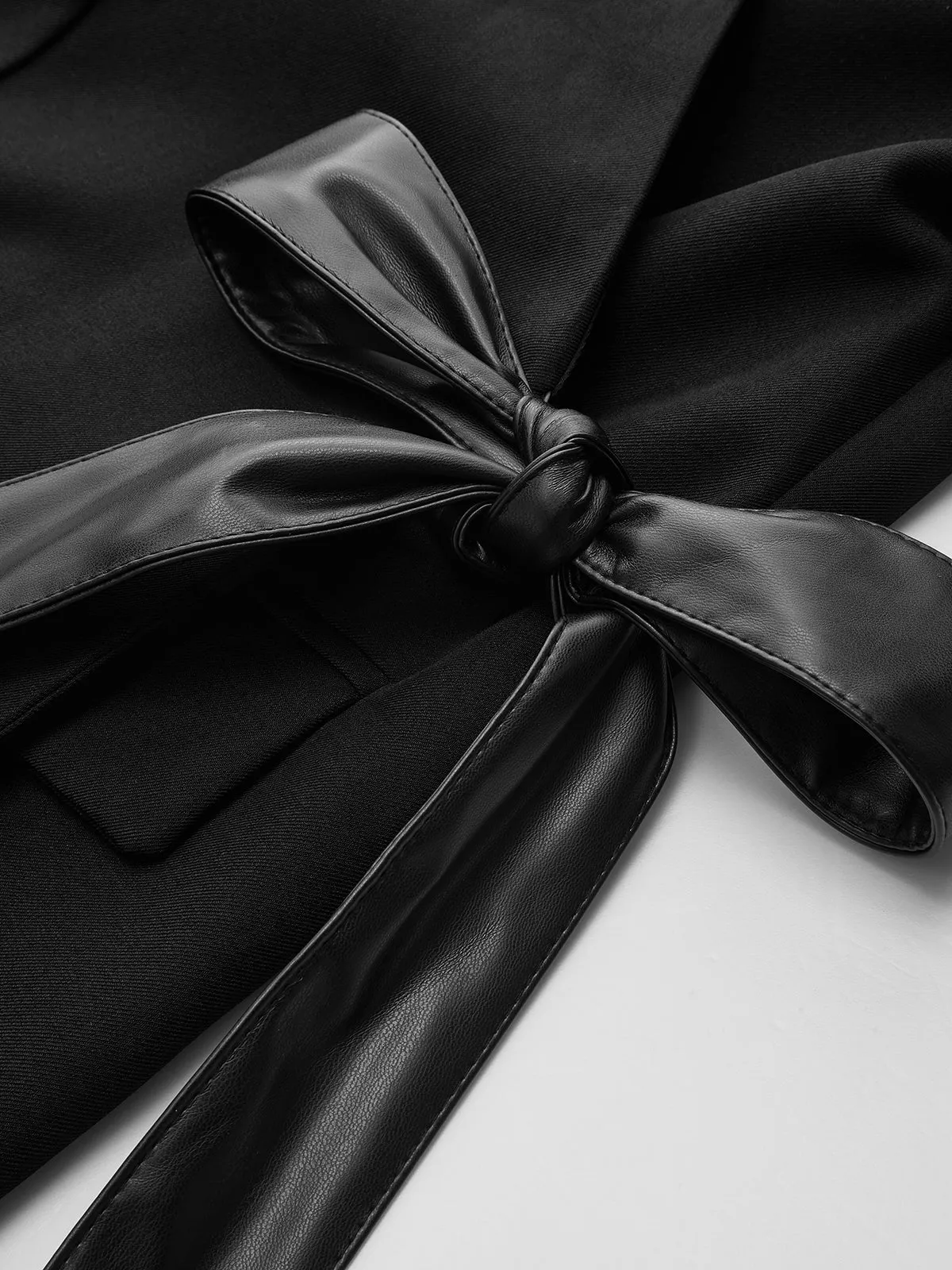 Wrap Front Faux Leather Bow Detail Blazer sold by COMMENSE product image thumbnail 5