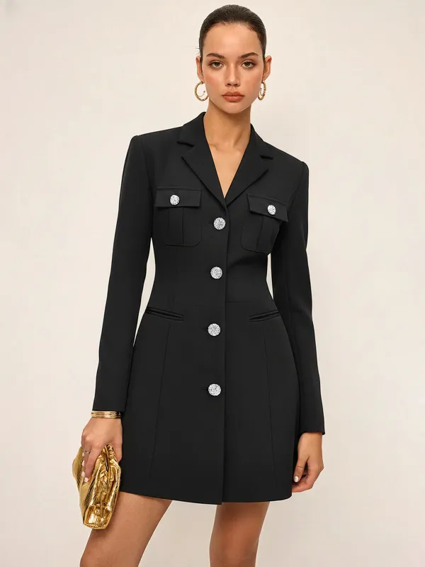 Buttoned Collared Tailored Blazer Dress sold by COMMENSE