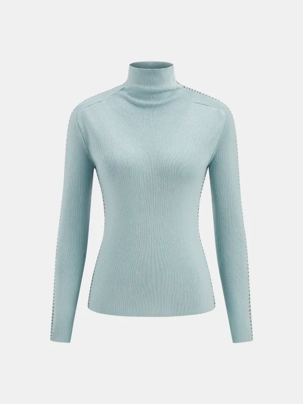 Contrast Stitch Wool-Blend Turtleneck Sweater sold by COMMENSE