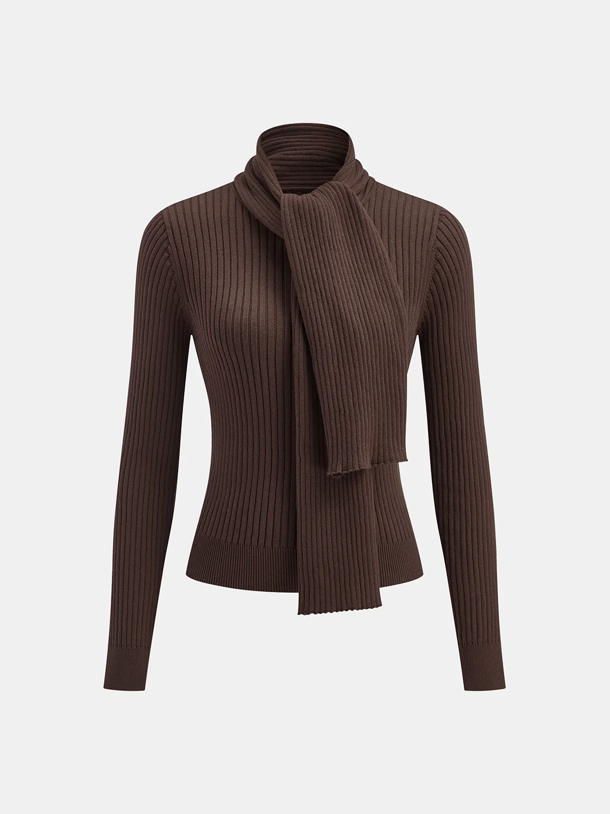 Ribbed Knit Scarf Detail Fitted Top sold by COMMENSE