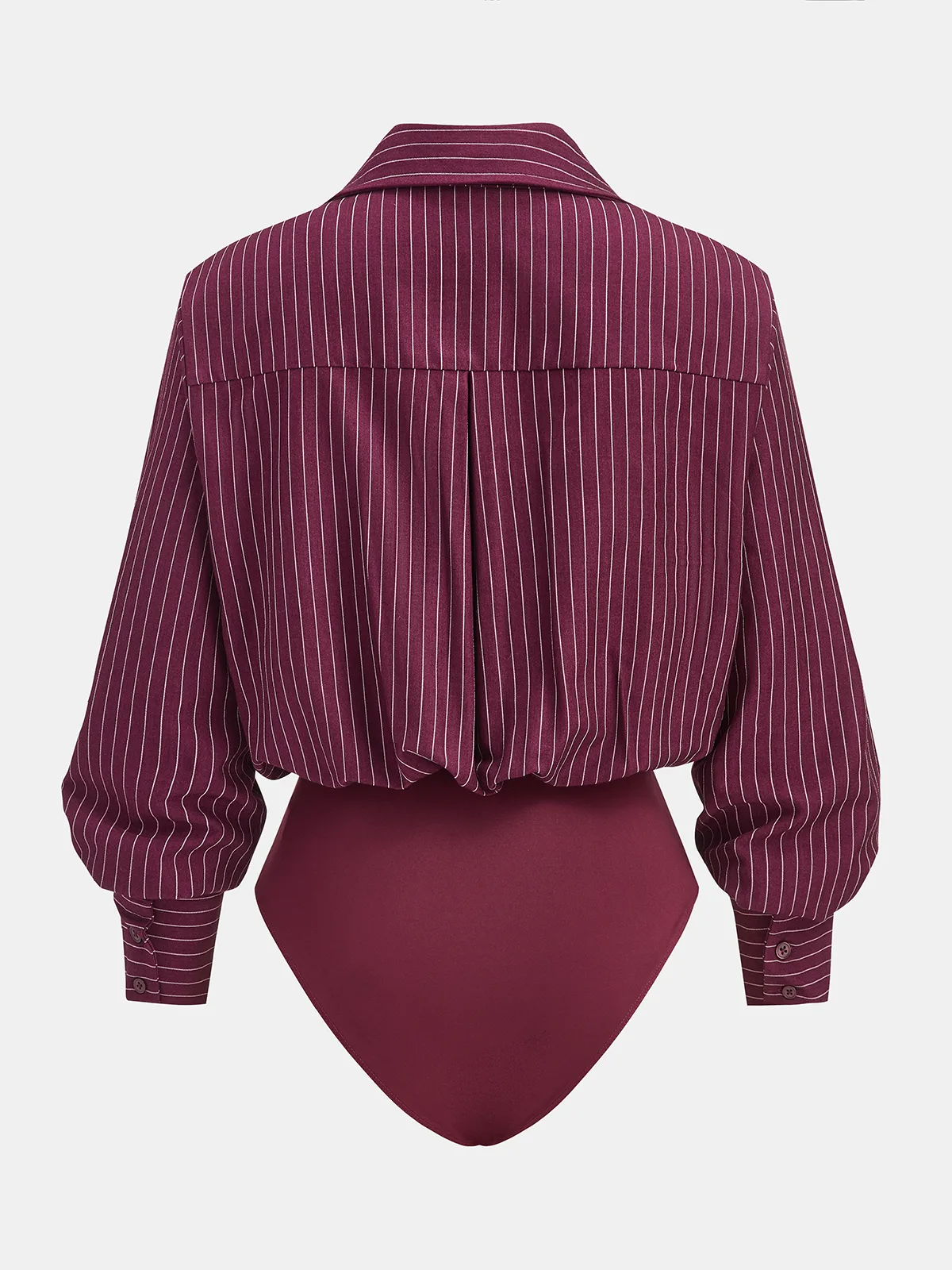 Pinstripe Cross-Front Collared Bodysuit sold by COMMENSE product image thumbnail 2