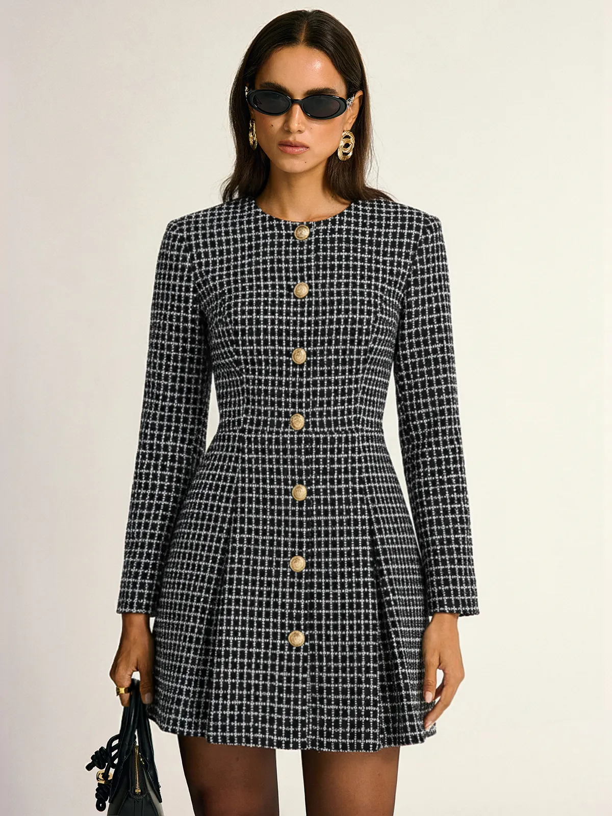 Plaid Metal Button A-Line Mini Dress sold by COMMENSE product image thumbnail 2