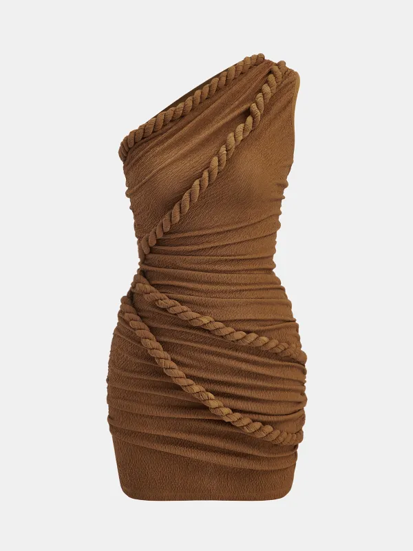 One-Shoulder Rope Ruched Mini Dress sold by COMMENSE