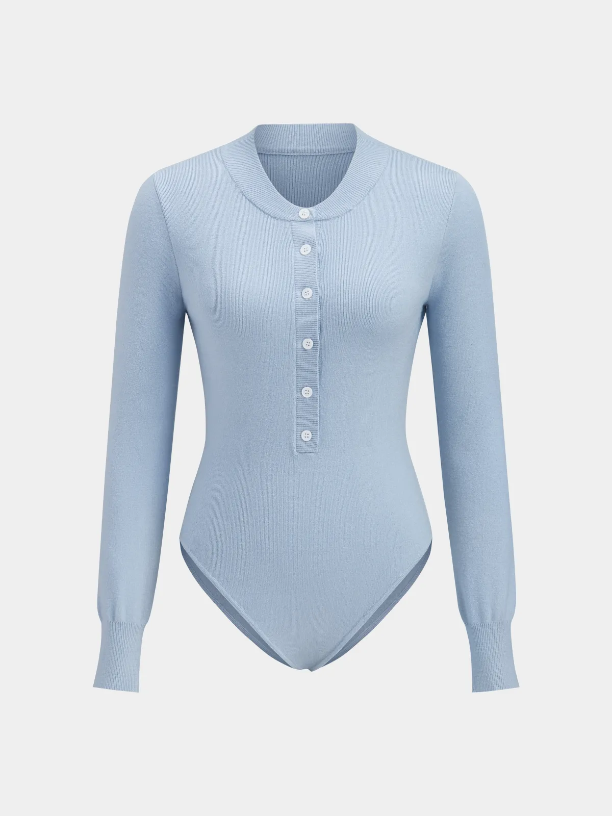 Henley Neck Button-Down Knit Bodysuit sold by COMMENSE