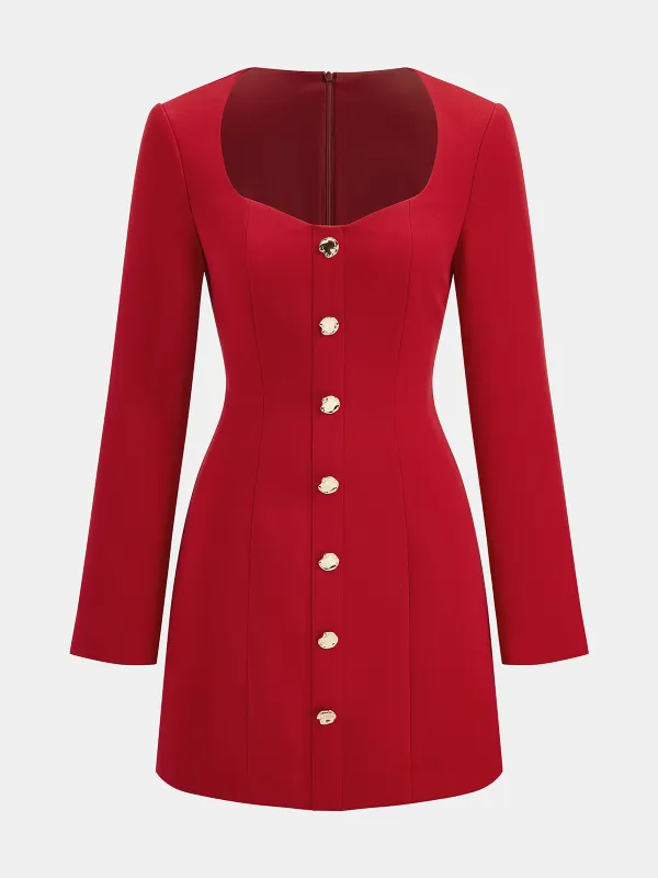 Square Neck Button Front Mini Dress sold by COMMENSE