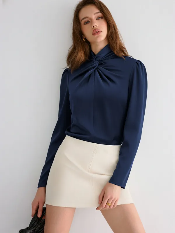 Twisted Mock Neck Long-Sleeve Satin Bodysuit sold by COMMENSE