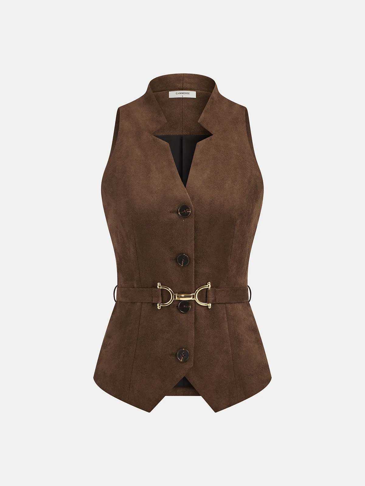 Belted Suede Effect Button-Front Vest sold by COMMENSE