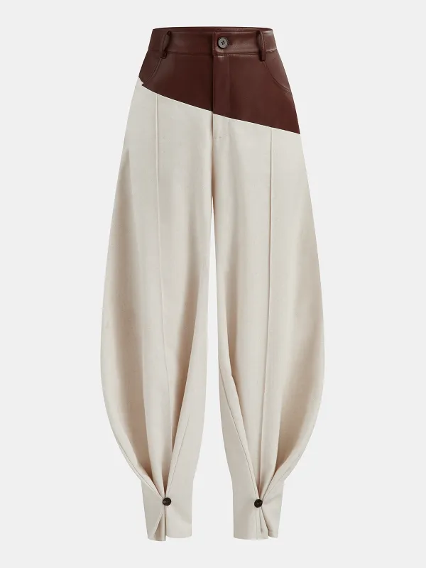 Faux Leather Paneled Balloon Pants sold by COMMENSE