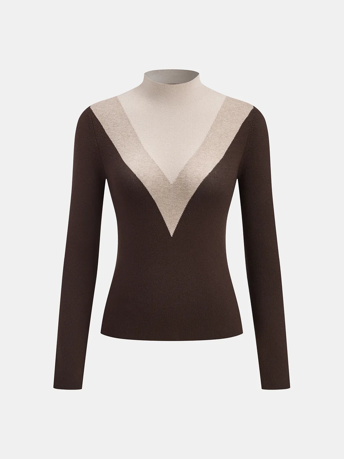 Color Block Mock Neck Fitted Knit Top sold by COMMENSE product image thumbnail 2