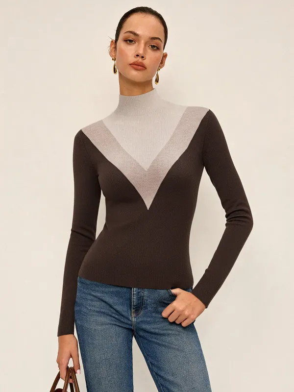 Color Block Mock Neck Fitted Knit Top sold by COMMENSE