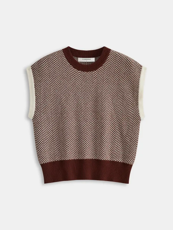 Herringbone Pattern Sleeveless Knit Vest sold by COMMENSE