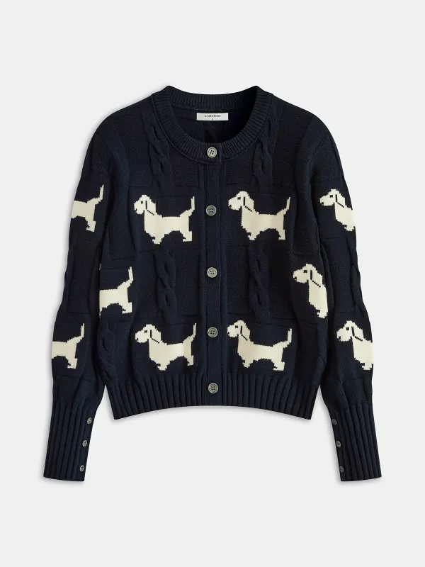 Dog Pattern Cable Knit Cardigan sold by COMMENSE