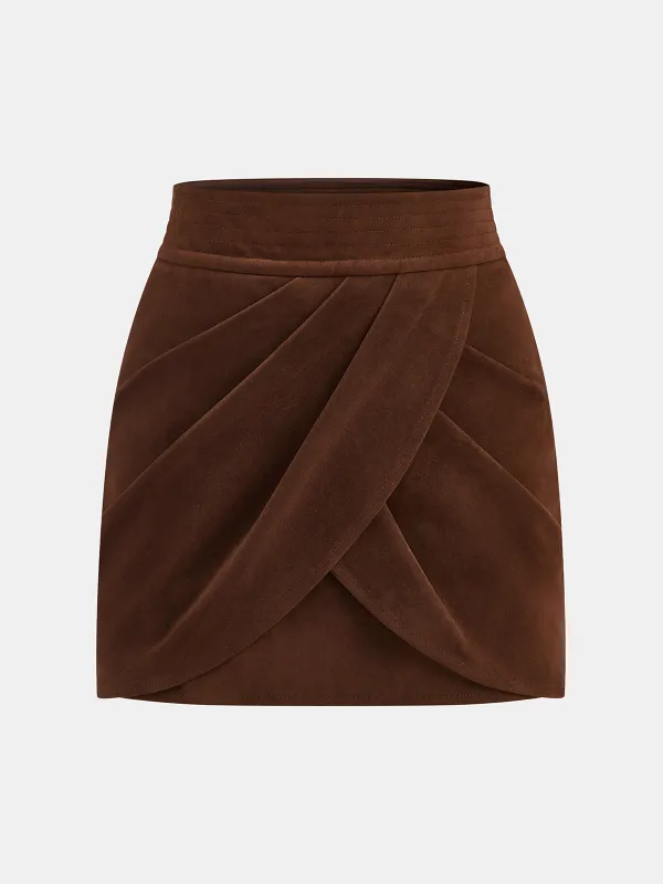 Asymmetric Pleated Suede Effect Mini Skirt sold by COMMENSE