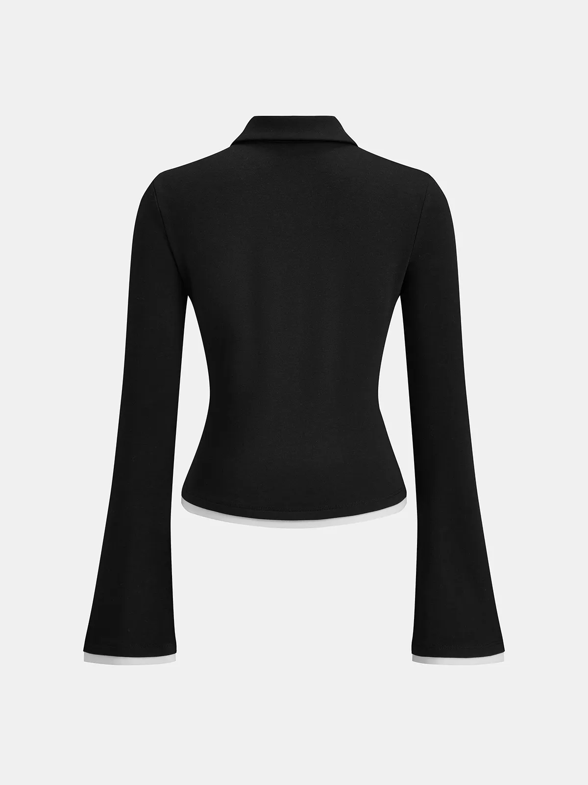 Flared Sleeve Polo Neck Fitted Top sold by COMMENSE product image thumbnail 2