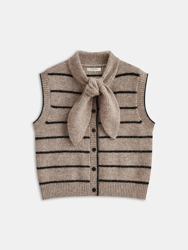 Striped Knit Vest with Tie Neck Detail sold by COMMENSE