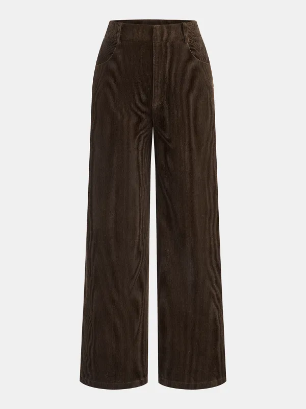 Mid-Waist Corduroy Straight-Leg Pants sold by COMMENSE