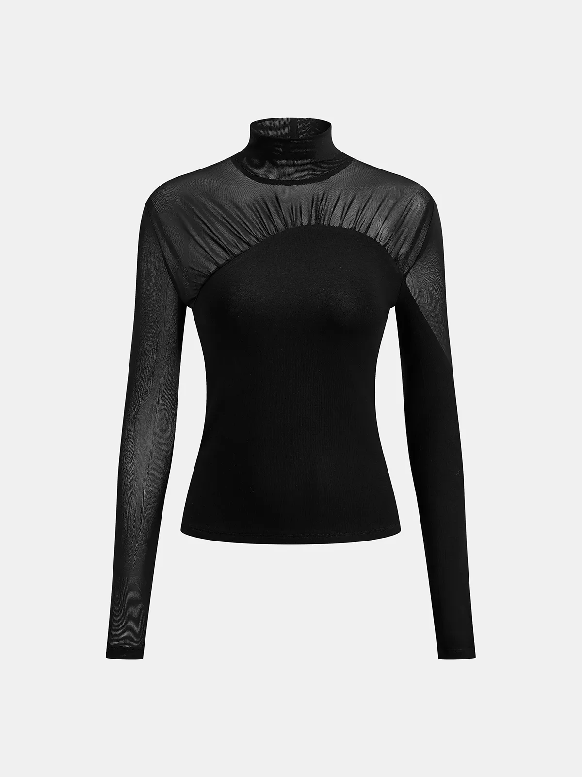 Sheer Mesh Paneled Turtleneck Top sold by COMMENSE product image thumbnail 2