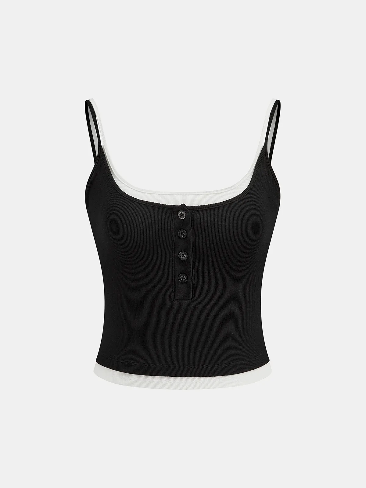 Bra-Free Contrast Trim Henley Cami Top sold by COMMENSE product image thumbnail 2
