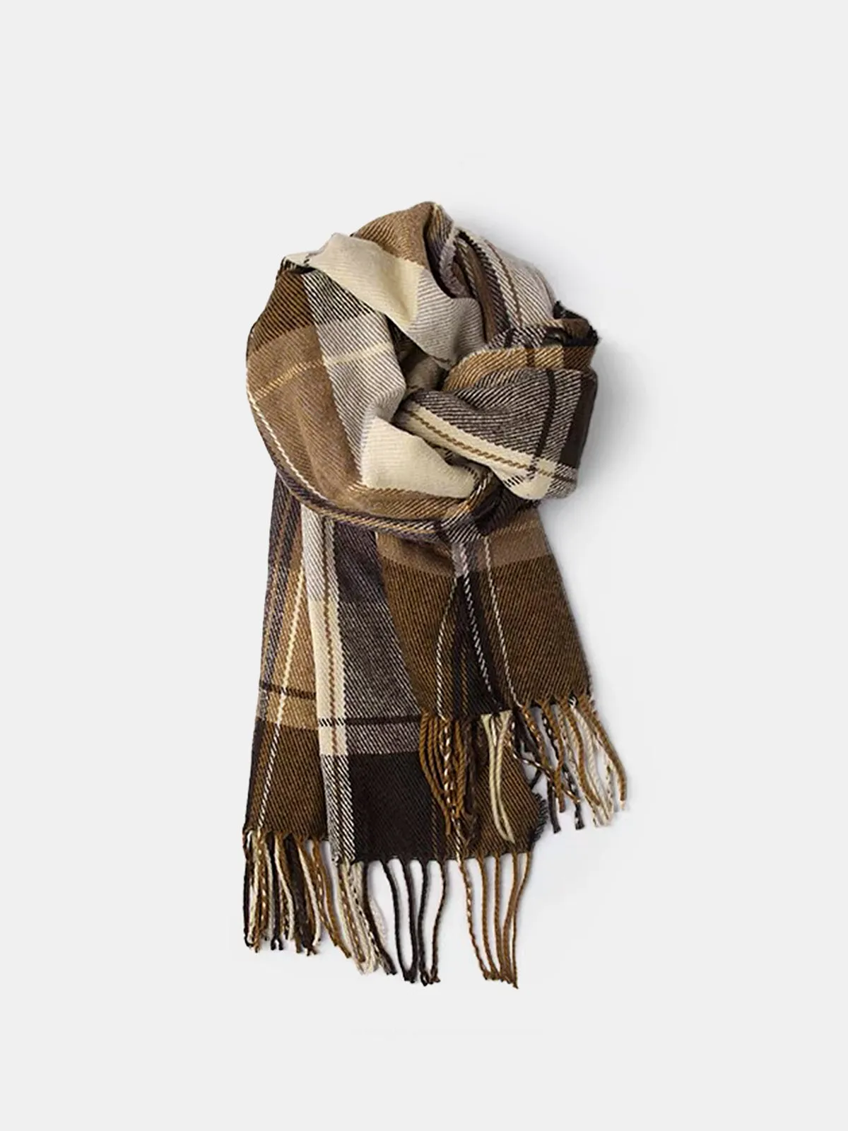 Plaid Fringed Winter Scarf sold by COMMENSE