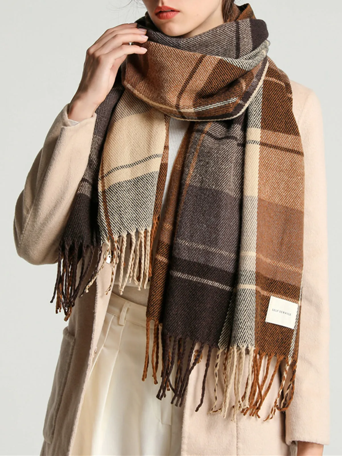 Plaid Fringed Winter Scarf sold by COMMENSE product image thumbnail 5