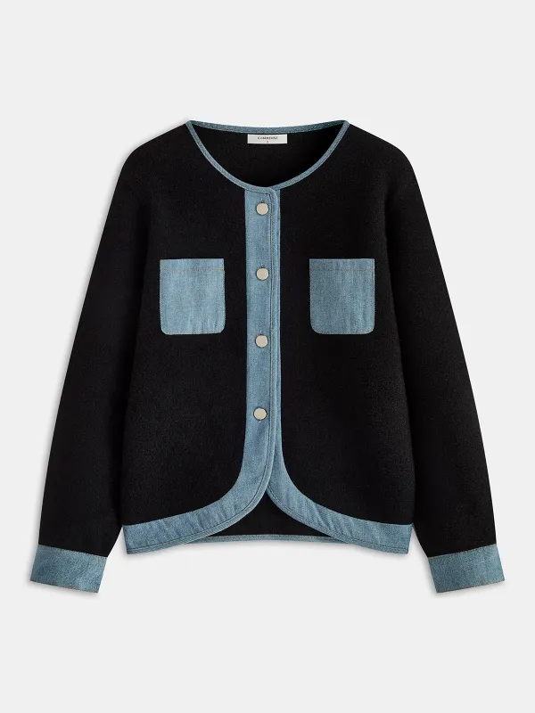 Denim Panel Oversized Cardigan sold by COMMENSE
