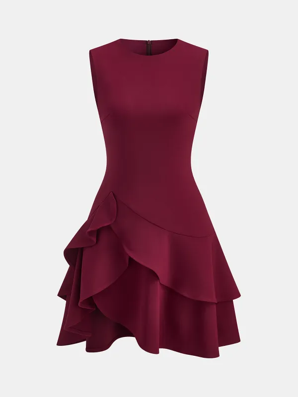 Asymmetric Ruffle Hem Sleeveless Mini Dress sold by COMMENSE