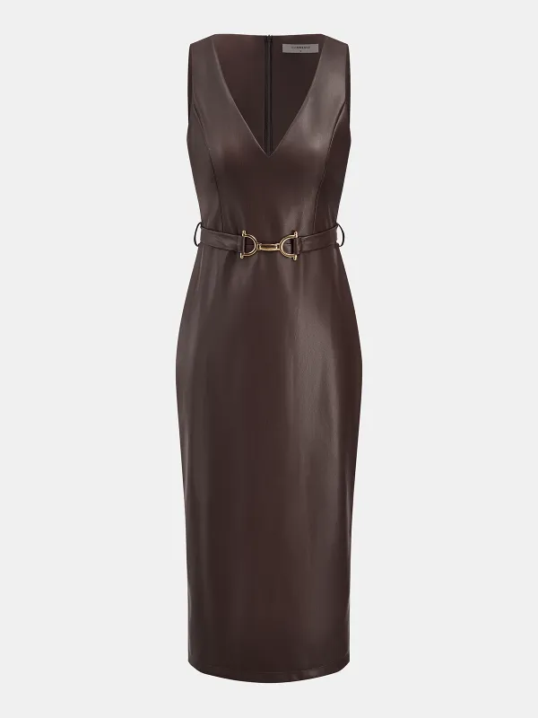 Faux Leather Sleeveless Midi Dress sold by COMMENSE
