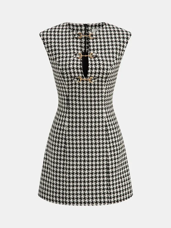 Houndstooth Tweed Mini Dress with Horsebit Detail sold by COMMENSE