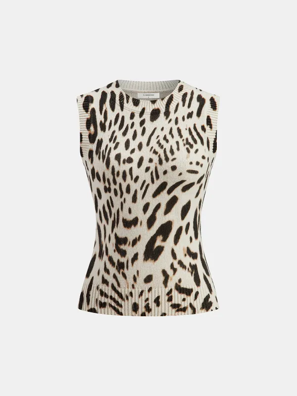 Wool-Blend Leopard Print Knit Vest sold by COMMENSE