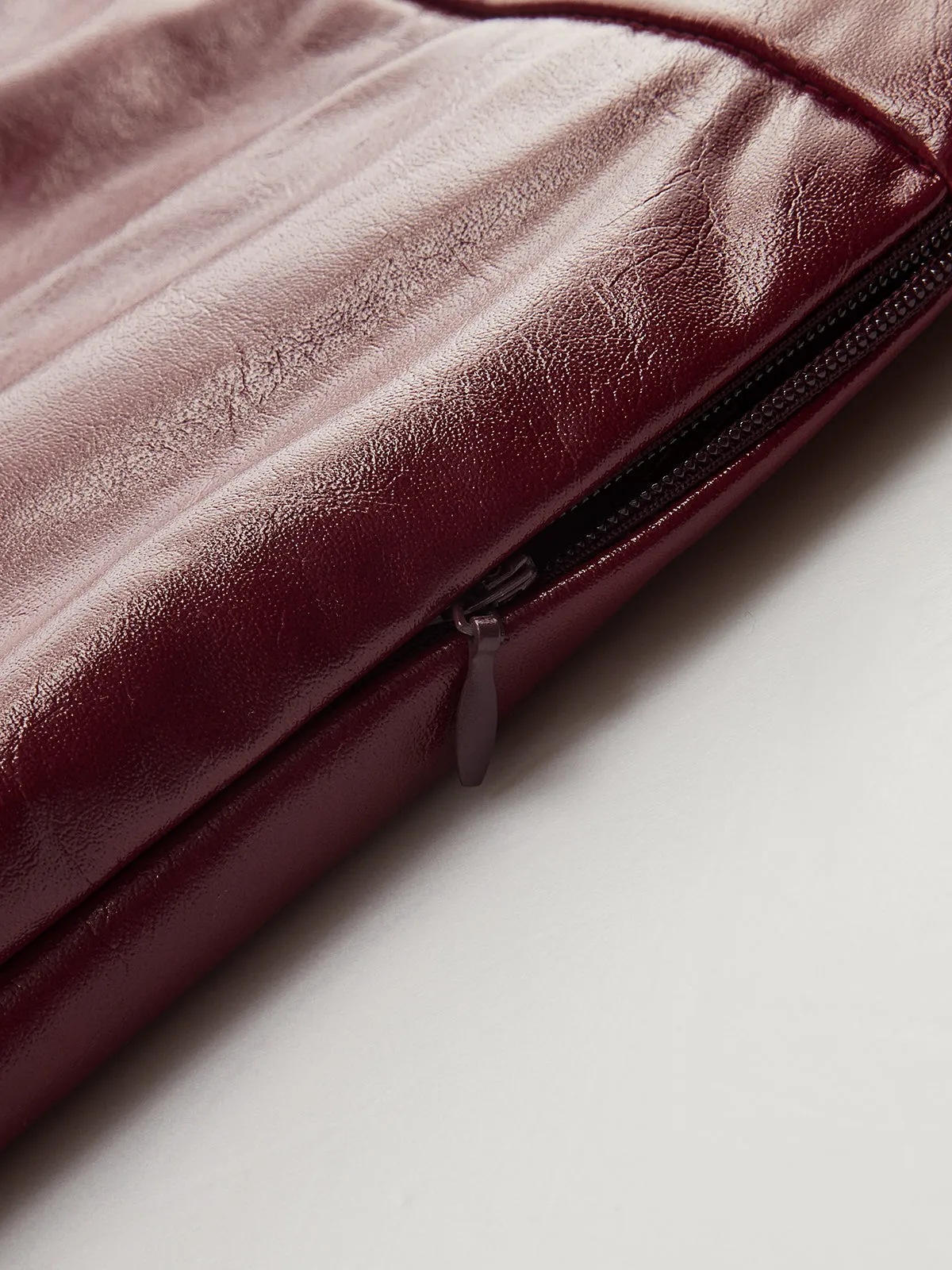 Faux Leather Panel Asymmetric Plaid Midi Skirt sold by COMMENSE product image thumbnail 4