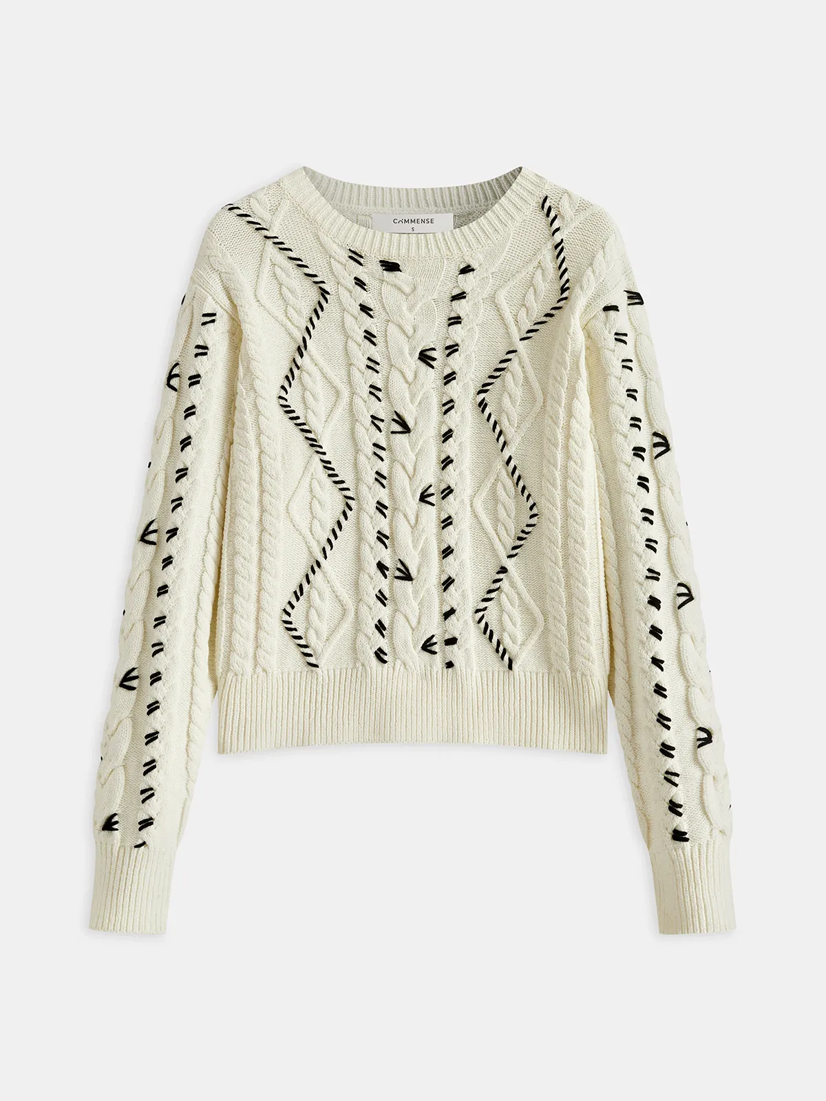 Contrast Stitch Cable Knit Sweater sold by COMMENSE