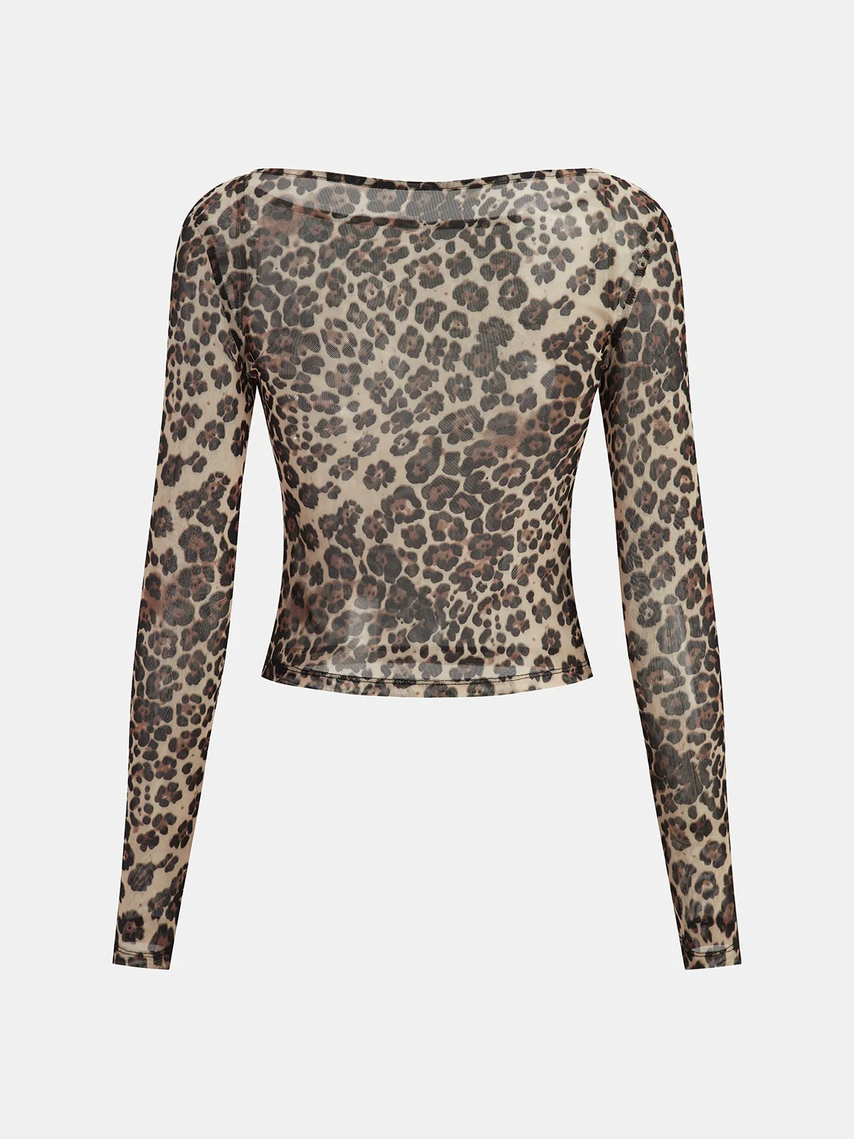 Sheer Mesh Leopard Print Long-Sleeve Top sold by COMMENSE product image thumbnail 2