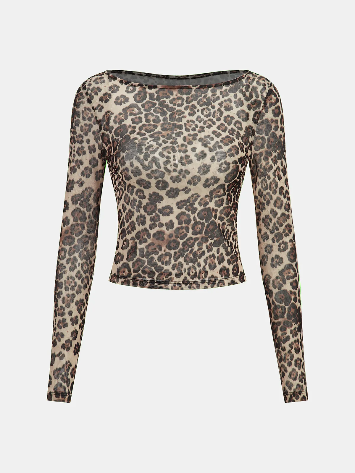 Sheer Mesh Leopard Print Long-Sleeve Top sold by COMMENSE