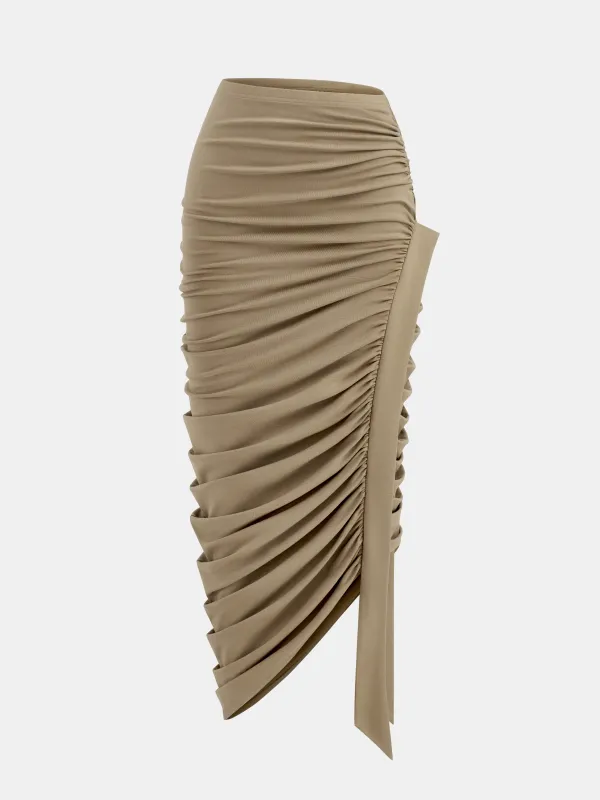 Ruched Asymmetric Midi Skirt sold by COMMENSE