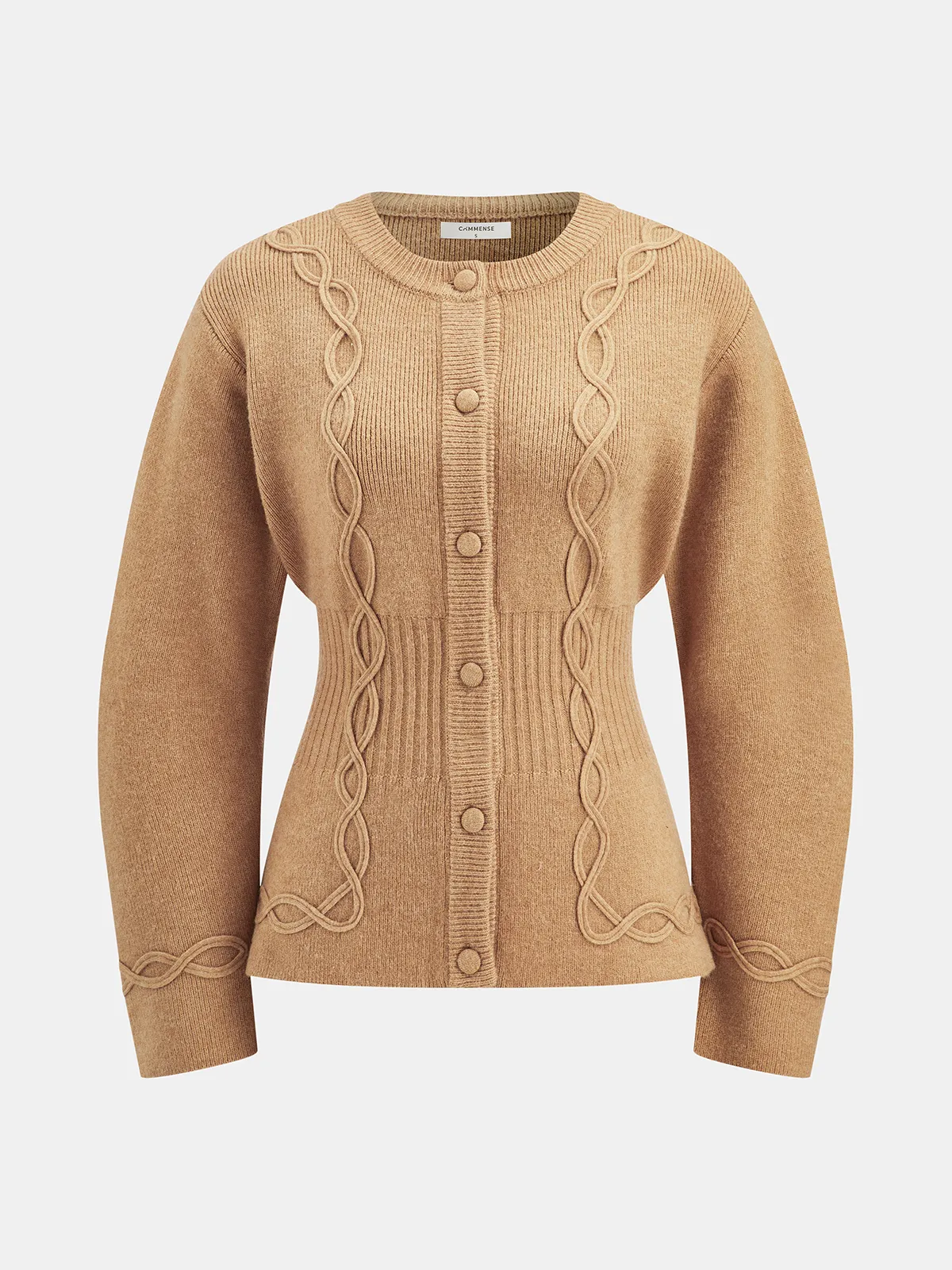 Cinched Waist Cable Knit Cardigan sold by COMMENSE