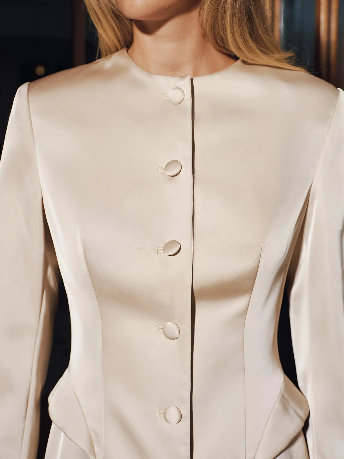 Button-Front Satin Mini Blazer Dress sold by COMMENSE product image thumbnail 5