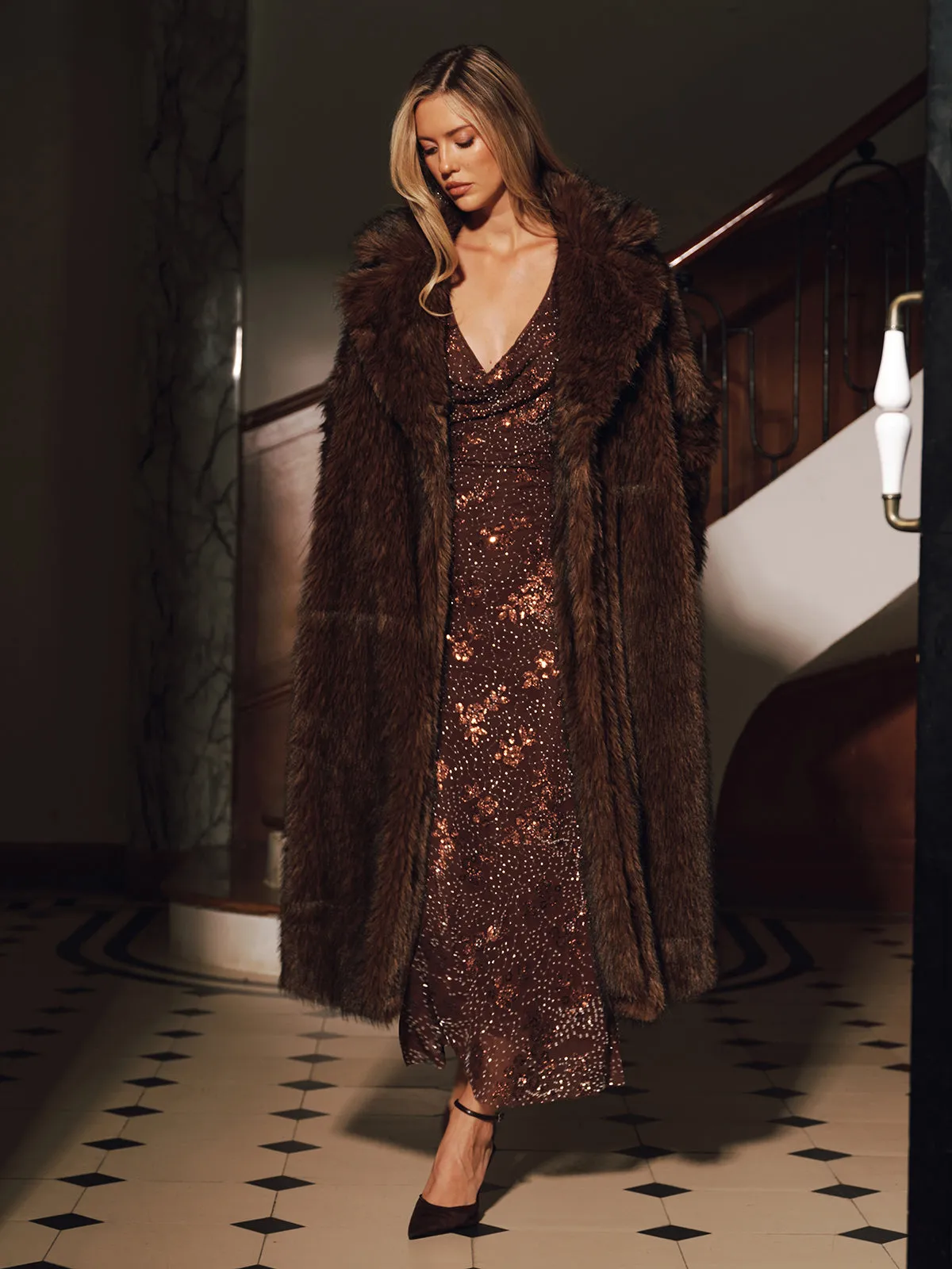 Lapel Faux Fur Longline Coat without Belt sold by COMMENSE product image thumbnail 5