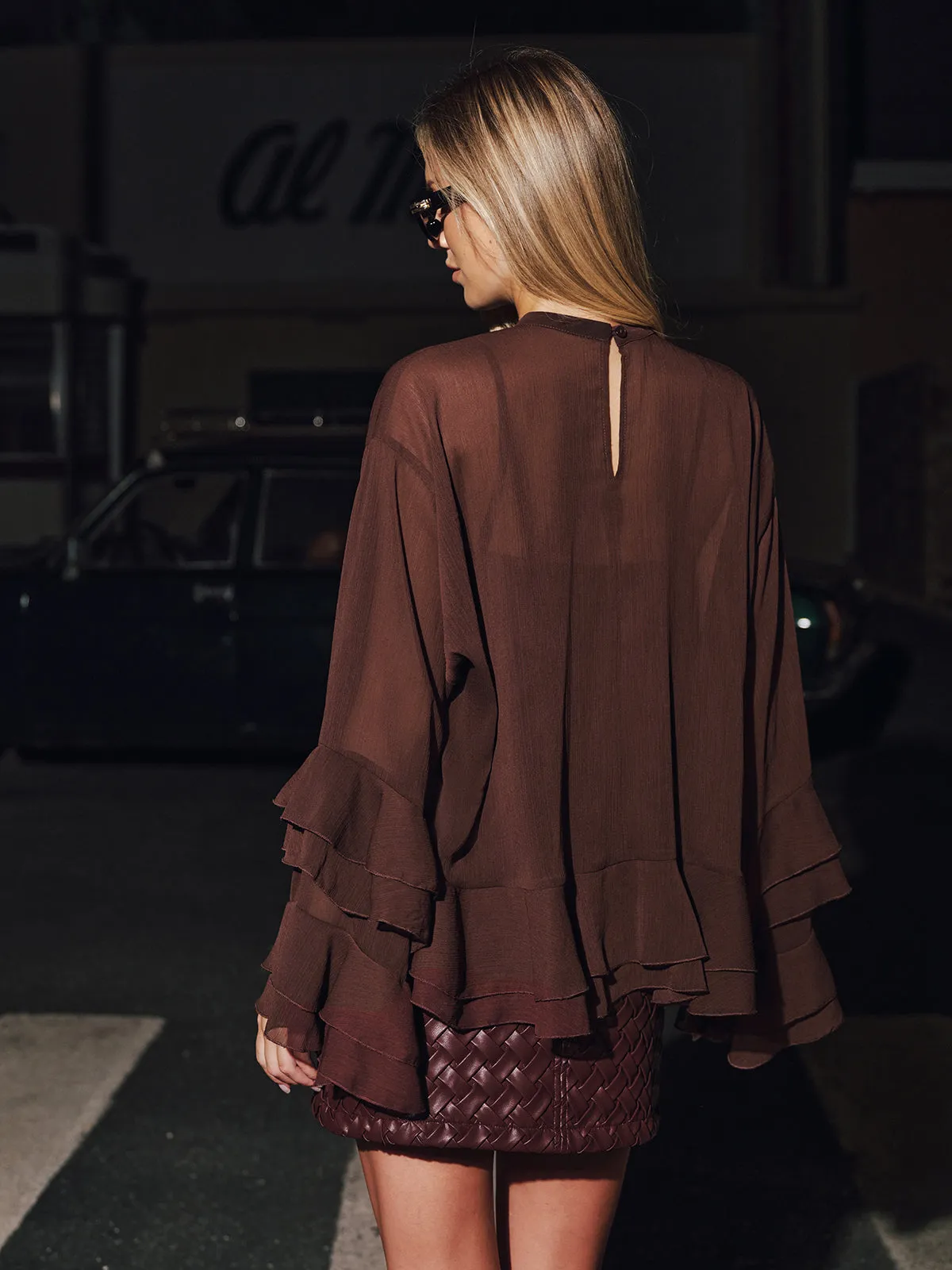 Tiered Ruffle Semi-Sheer Chiffon Blouse sold by COMMENSE product image thumbnail 5