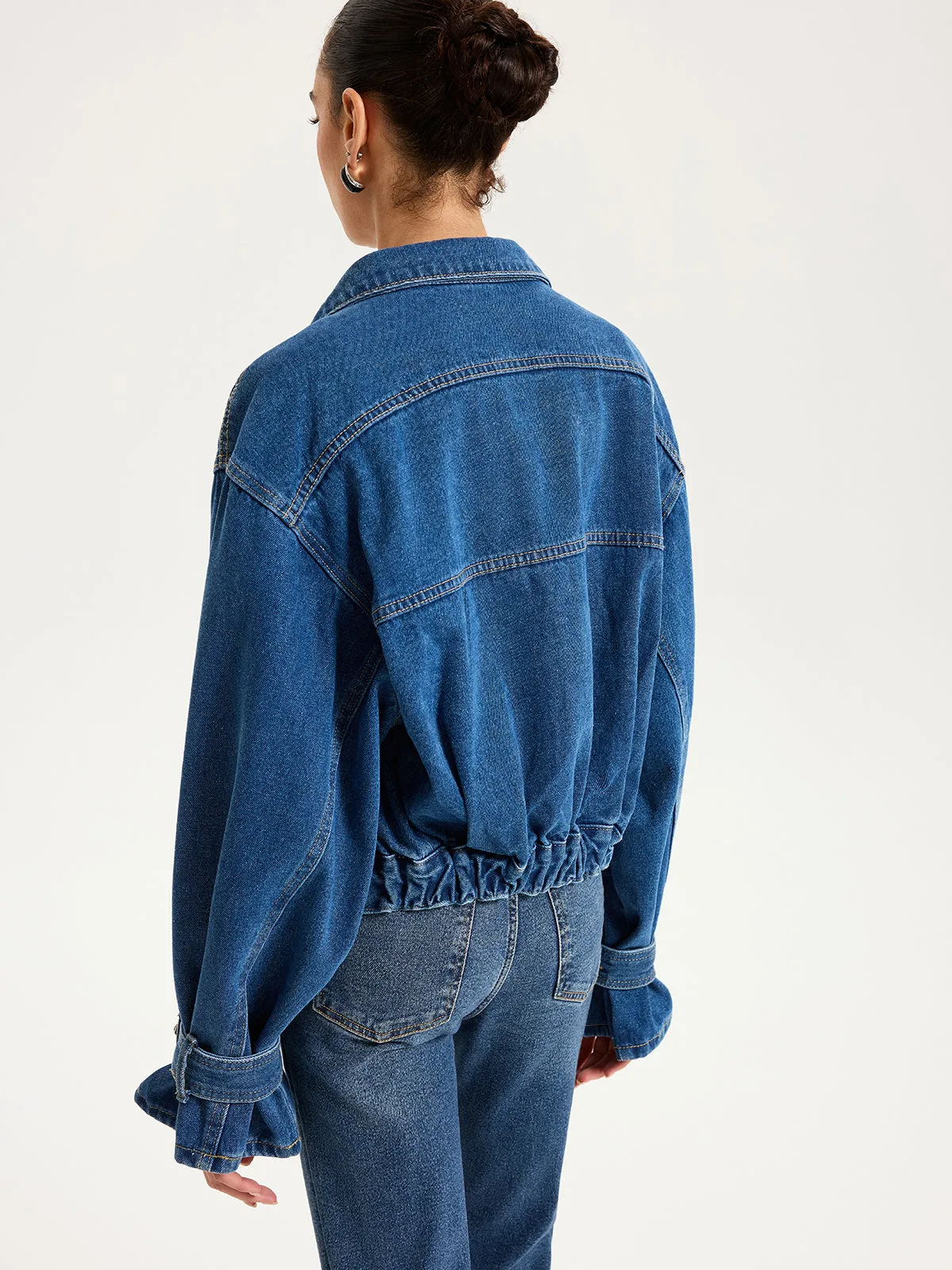 Collared Denim Cropped Jacket sold by COMMENSE product image thumbnail 5