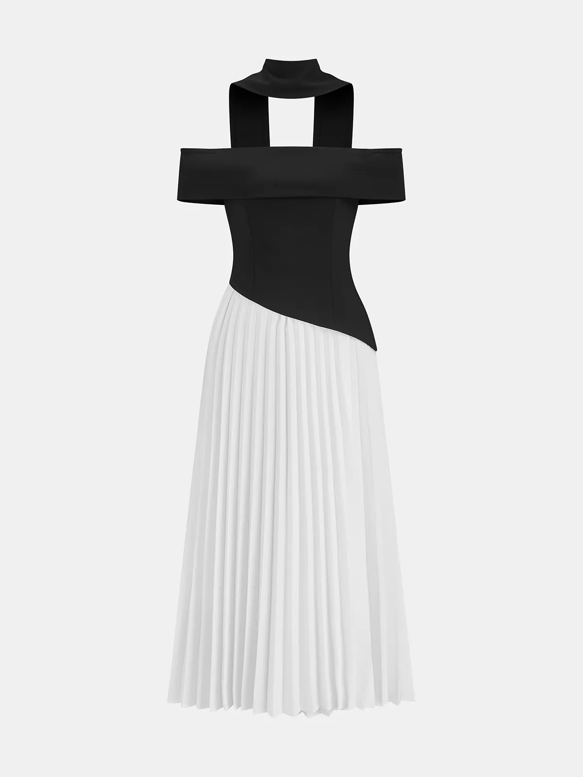 Color-Block Off-Shoulder Pleated Maxi Dress sold by COMMENSE product image thumbnail 3
