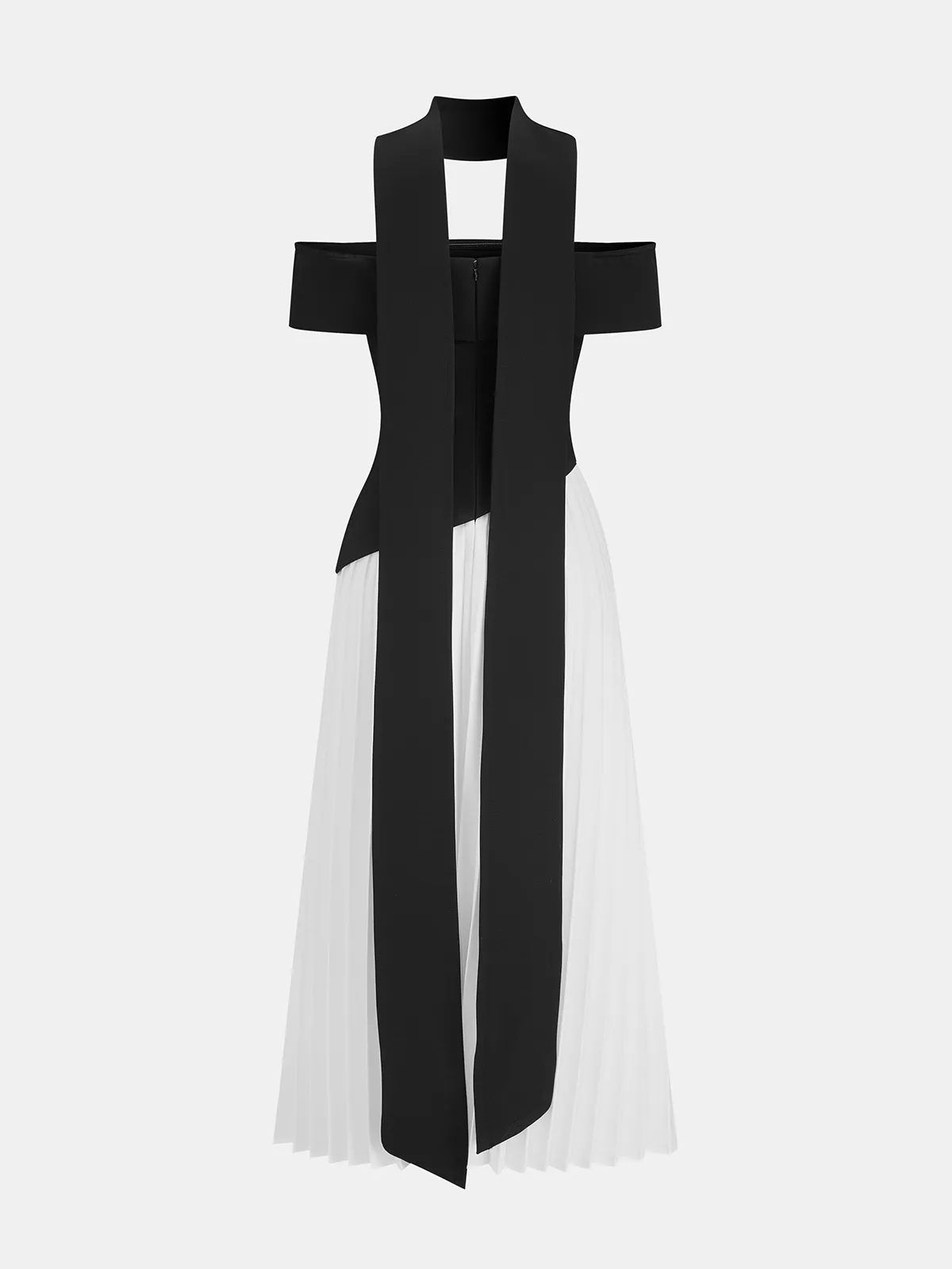 Color-Block Off-Shoulder Pleated Maxi Dress sold by COMMENSE product image thumbnail 4