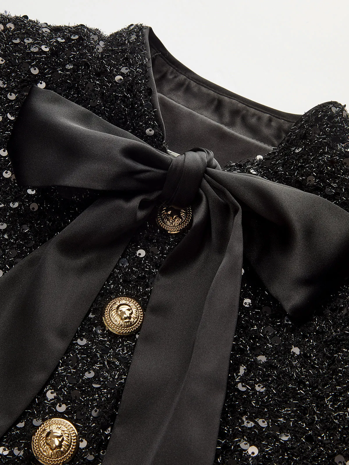 Bow Detail Sequined Tweed Cropped Jacket sold by COMMENSE product image thumbnail 4