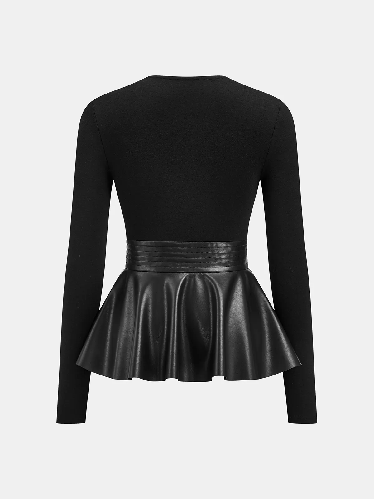 Faux Leather Peplum Long-Sleeve Top sold by COMMENSE product image thumbnail 2