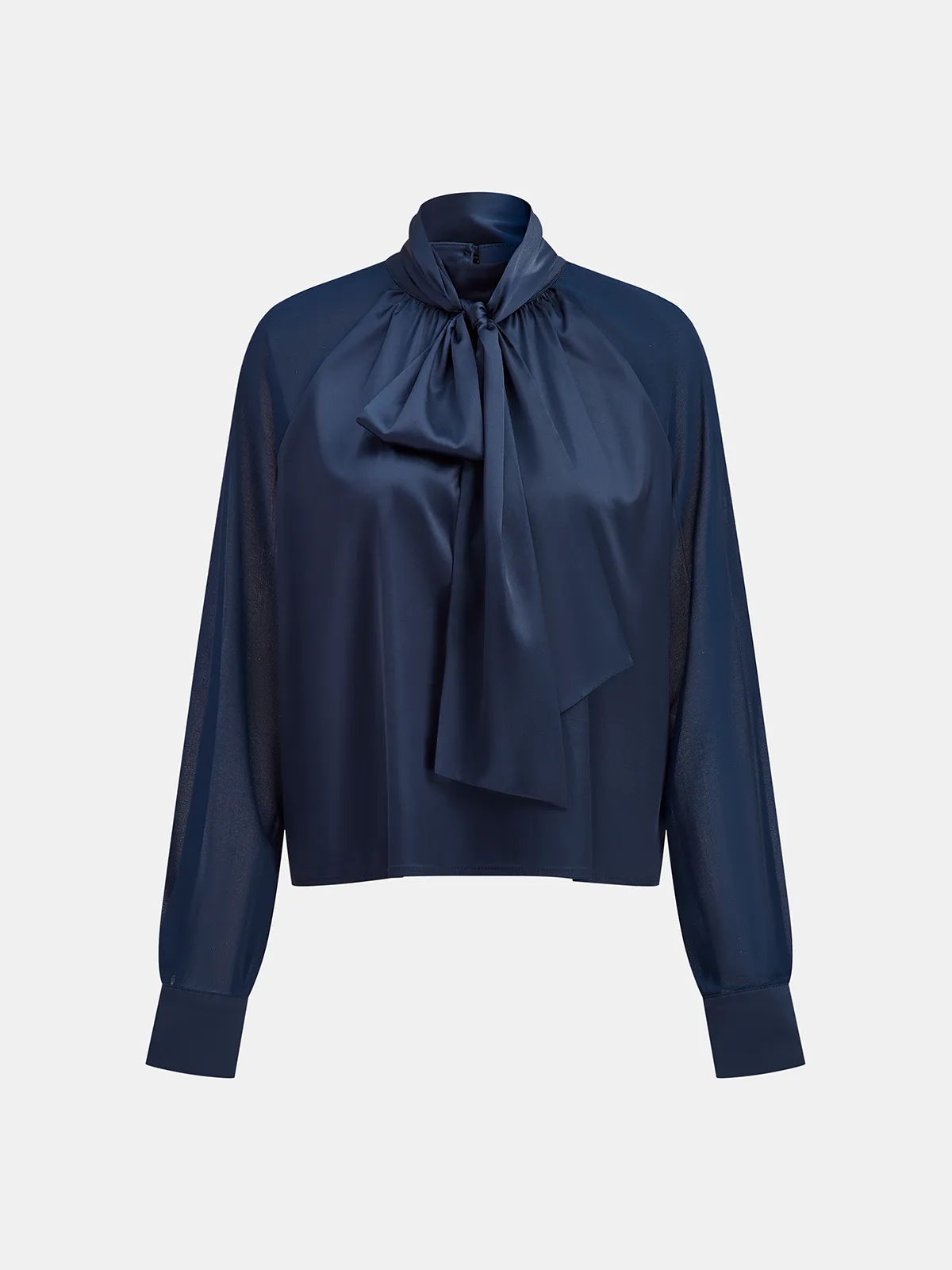 Long Sleeve Satin Tie-Neck Blouse sold by COMMENSE
